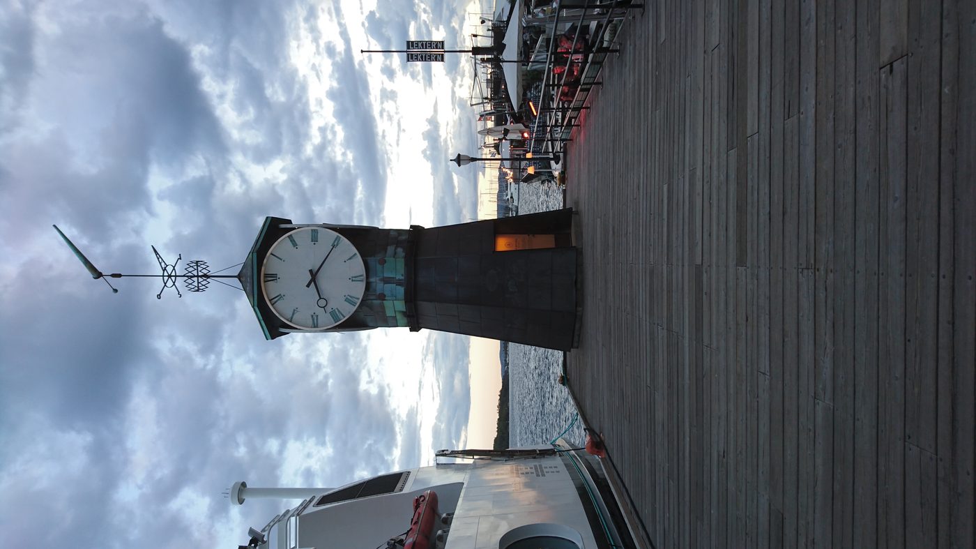 Oslo waterfront and clock tower — the view greeting passengers arriving by overnight ferry